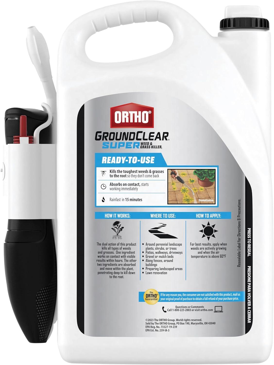 imageOrtho GroundClear Weed ampamp Grass Killer Super Concentrate1 FastActing Formula Kills the Toughest Weeds and Grasses 32 fl oz1 gal