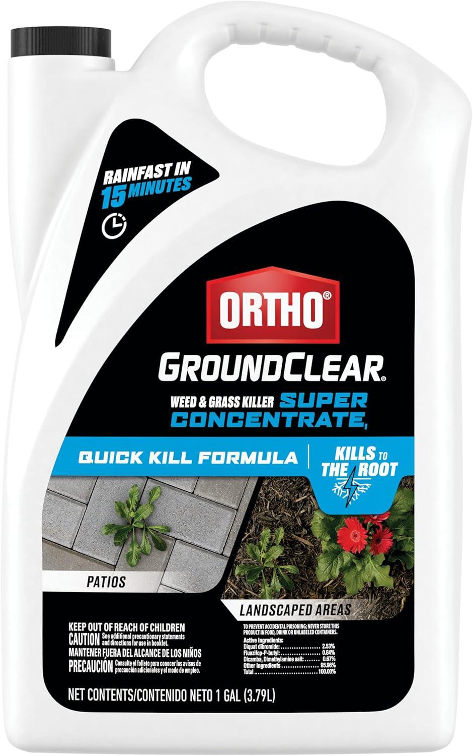 imageOrtho GroundClear Weed ampamp Grass Killer Super Concentrate1 FastActing Formula Kills the Toughest Weeds and Grasses 32 fl oz1 gal