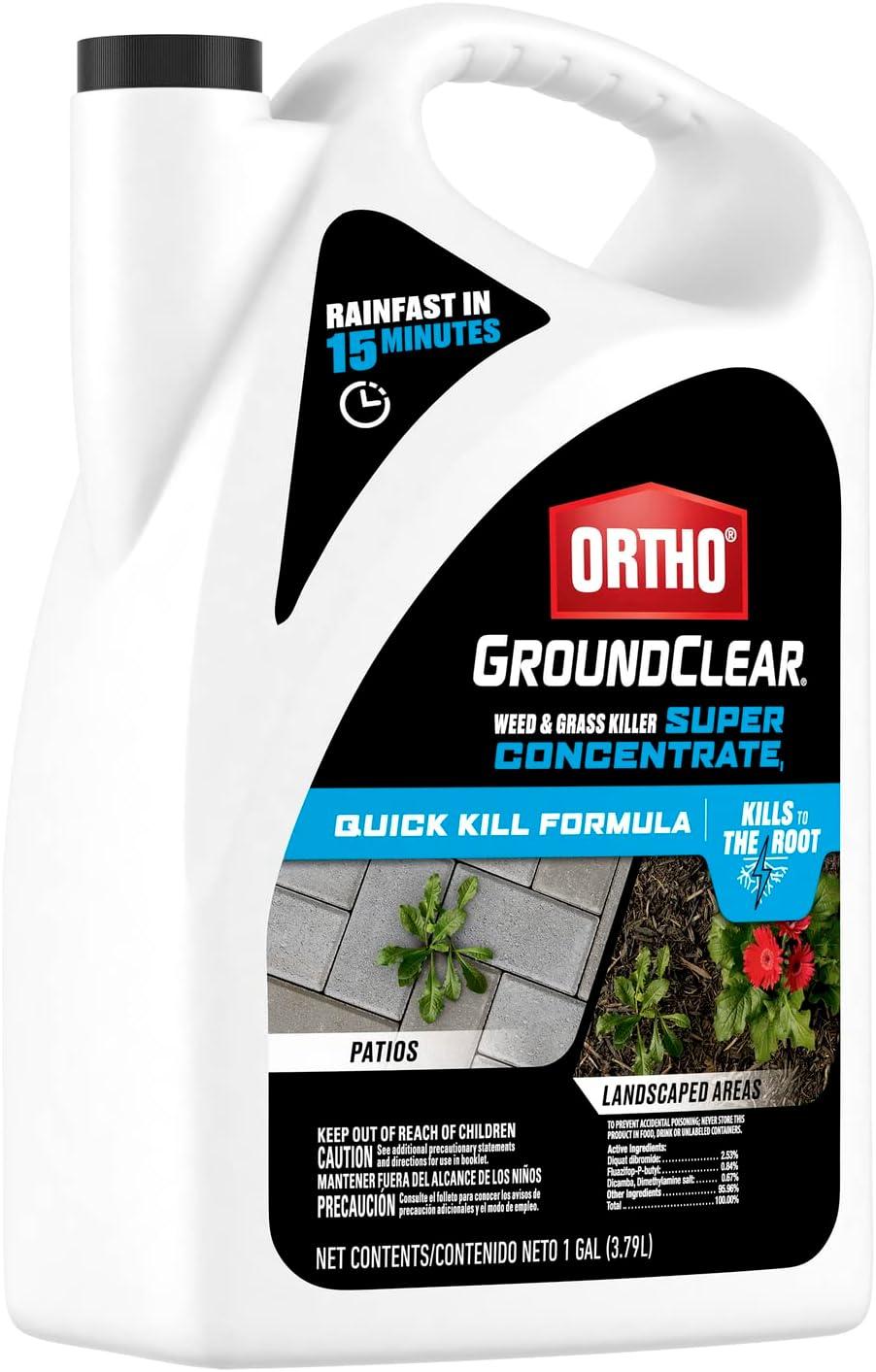 imageOrtho GroundClear Weed ampamp Grass Killer Super Concentrate1 FastActing Formula Kills the Toughest Weeds and Grasses 32 fl oz1 gal