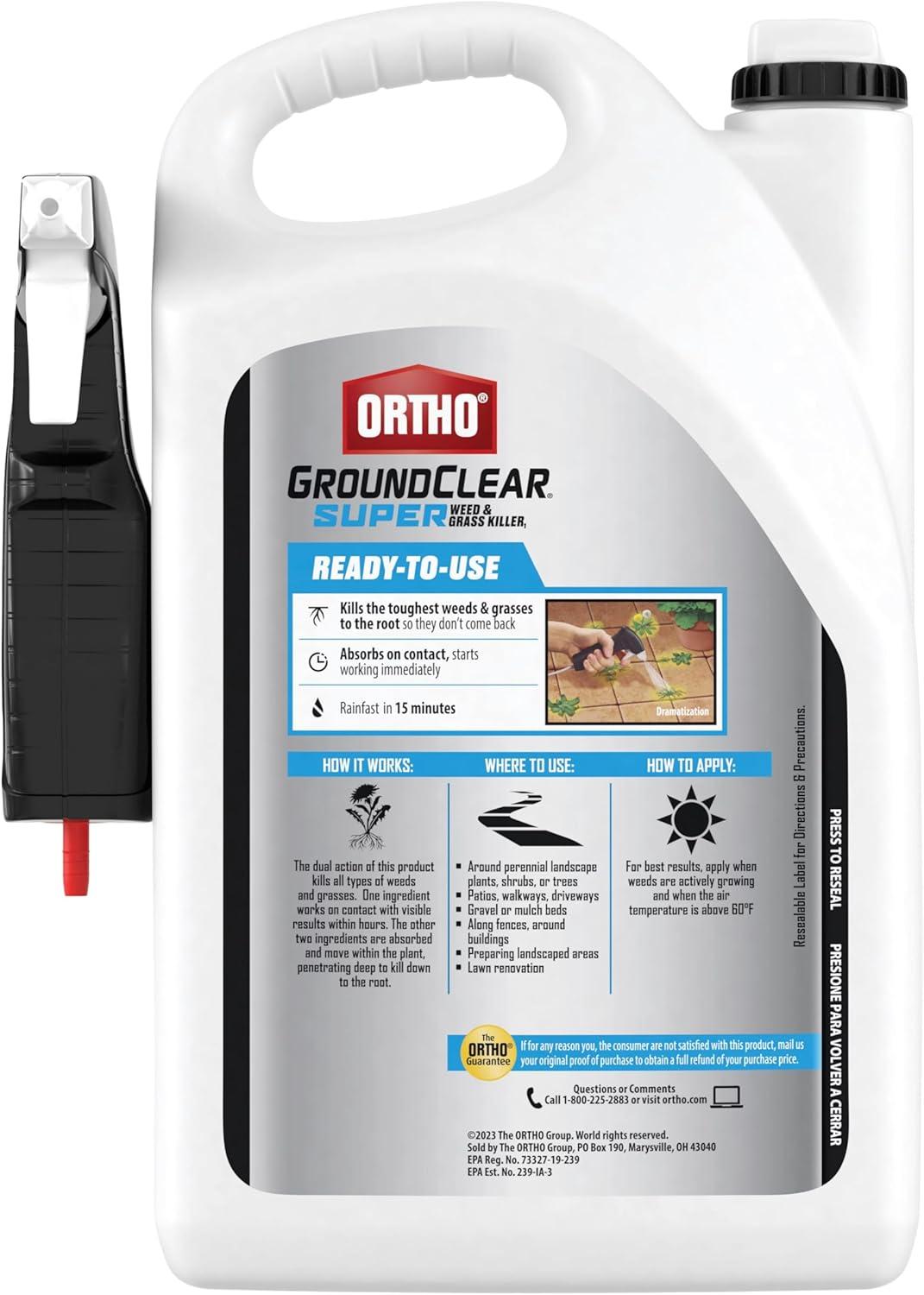 imageOrtho GroundClear Weed ampamp Grass Killer Super Concentrate1 FastActing Formula Kills the Toughest Weeds and Grasses 32 fl oz1 gal
