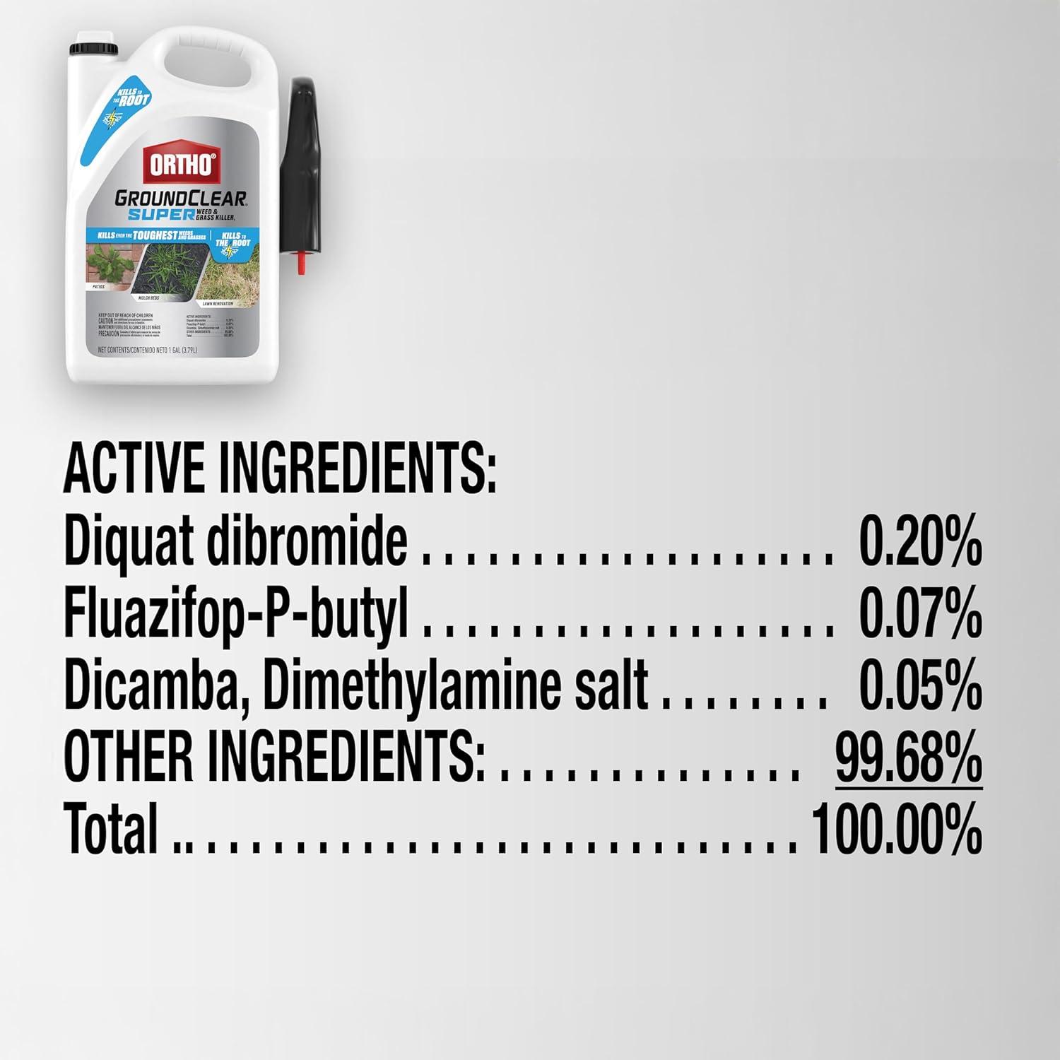imageOrtho GroundClear Weed ampamp Grass Killer Super Concentrate1 FastActing Formula Kills the Toughest Weeds and Grasses 32 fl oz1 gal