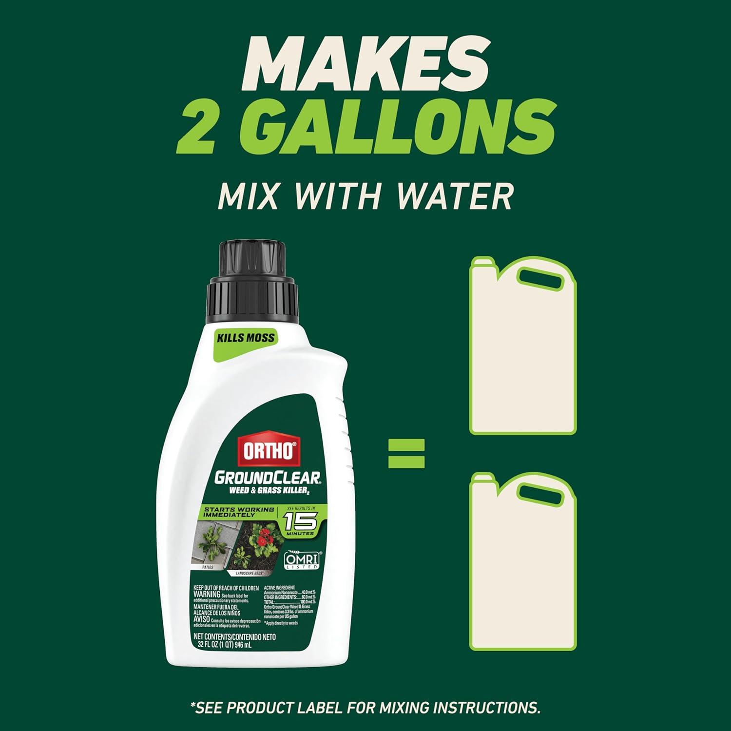imageOrtho GroundClear Weed and Grass Killer2 Concentrate Kills Dandelions Chickweed Crabgrass Moss and More in Patios and Landscapes OMRI Listed 32 fl ozConcentrate