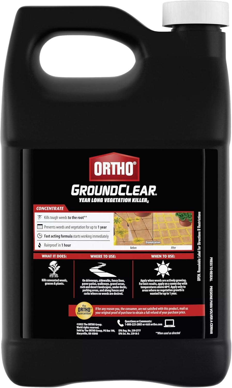 imageOrtho GroundClear Year Long Vegetation Killer2 Concentrate Kills and Prevents Weeds Up to 1 Year 2 gal1 gal