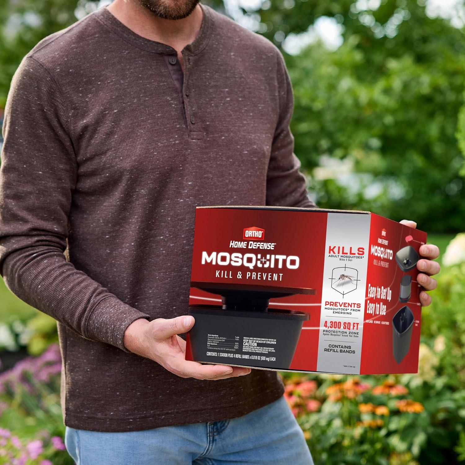 imageOrtho Home Defense Mosquito Kill and Prevent Controls Mosquitoes and Larvae Silent EasytoUse Protects up to 4300 sq ft 1 Mosquito Station and 2 Bands for 2 Months ProtectionStation  Refills