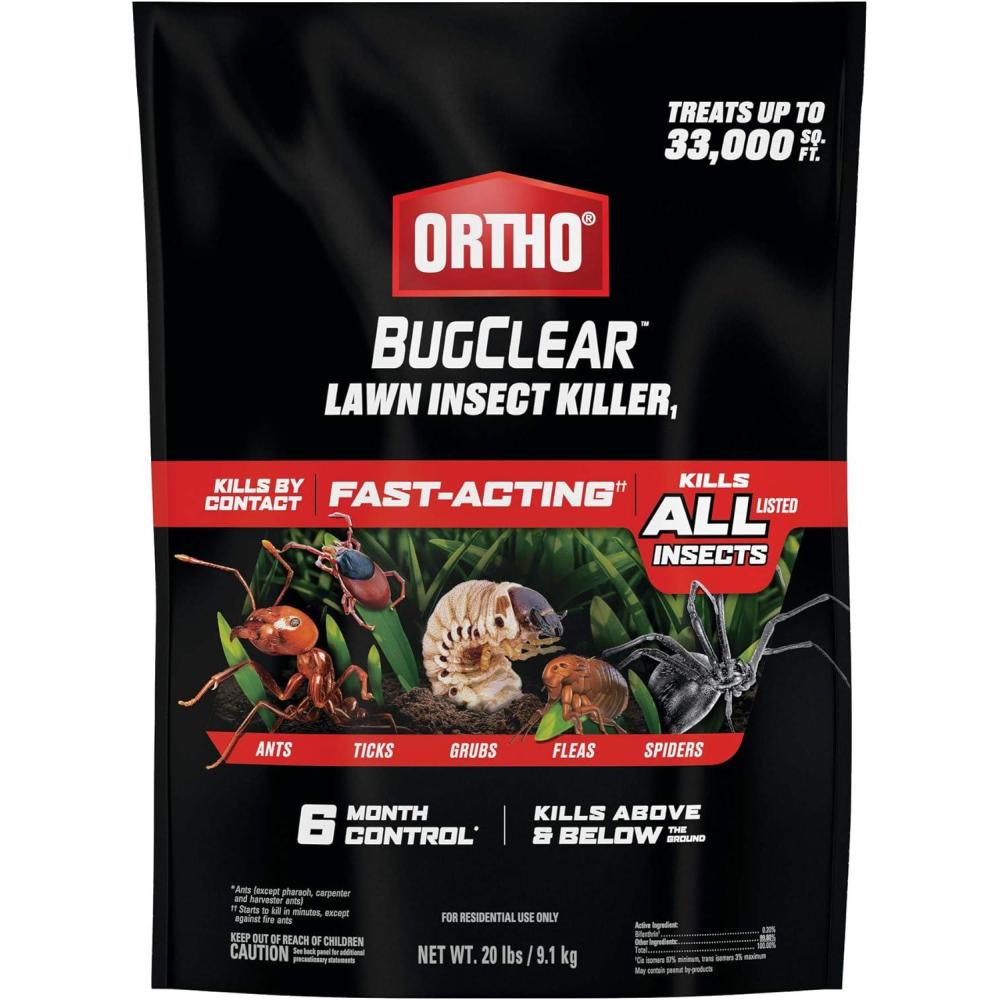 imageOrtho BugClear Lawn Insect Killer1 Kills Ants Spiders Ticks Fleas Armyworms and Grubs Treats up to 16500 sq ft 10 lb20 lb