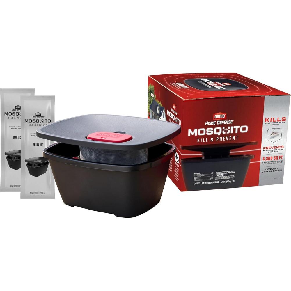 imageOrtho Home Defense Mosquito Kill and Prevent Controls Mosquitoes and Larvae Silent EasytoUse Protects up to 4300 sq ft 1 Mosquito Station and 2 Bands for 2 Months ProtectionStation  Refills